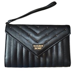 Victoria's Secret V-Quilt Metallic Gold Wallet w/ Wrist Strap black bag